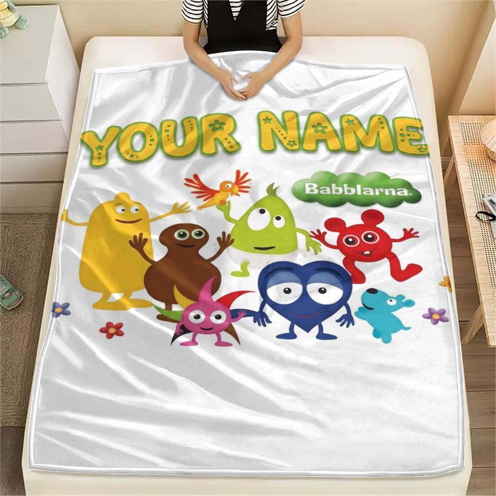 1PC Custom Name Babblarna Patterned Flannel Blanket Suitable For All Seasons for Home Decor Warmth and Comfort Gifts Holiday Present