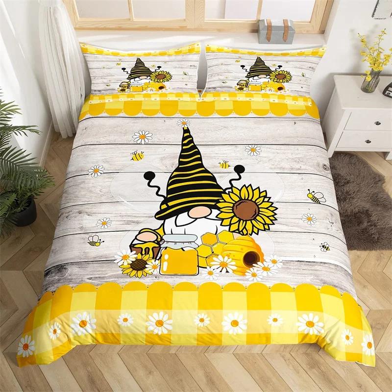 Spring Flower Gnomes Duvet Cover Romantic Rose Floral Bedding Set Microfiber Lovely Christmas Dwarf Quilt Cover Twin King Size