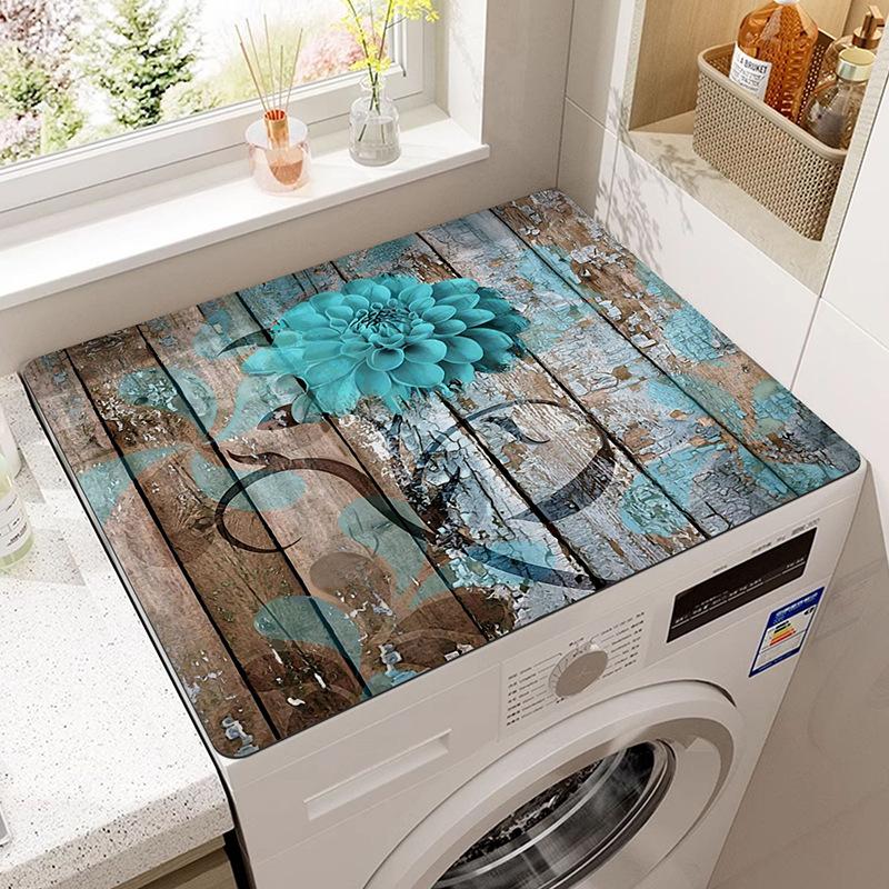 Vintage Checkered Printed Washing Machine Dust Cover Pad, Quick-Dry Absorbent Protective Top Mat For Washer And Dryer