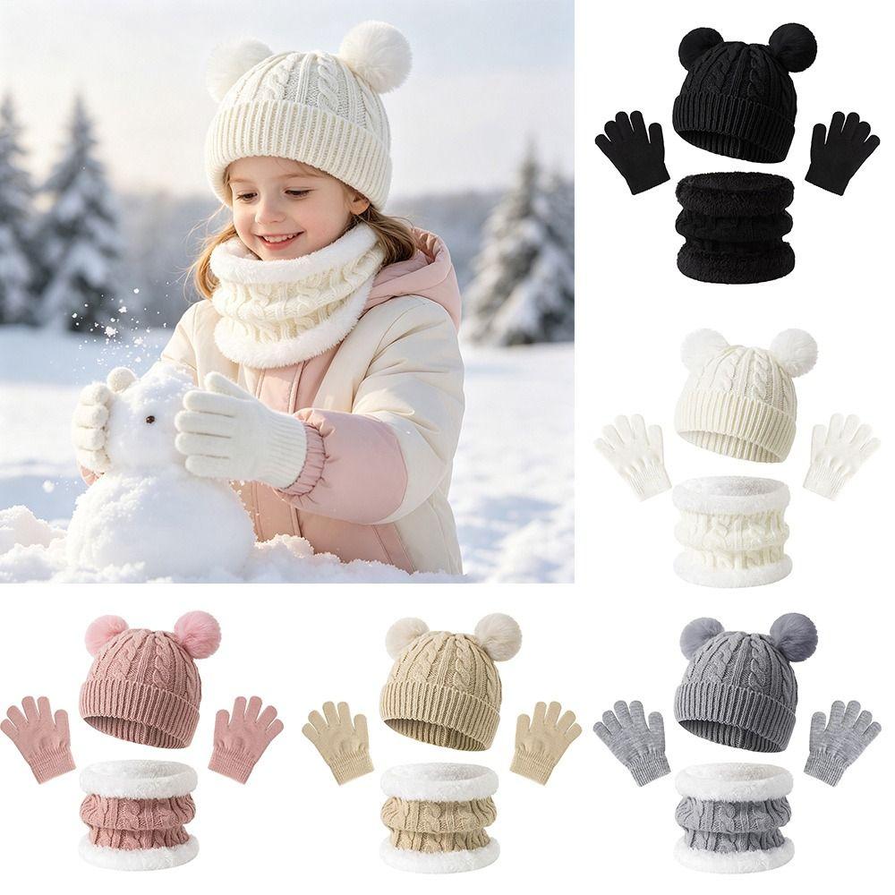 3Pcs/Set Winter Knitted Hats Scarfs Warm Bonnet Gloves Kits Children Scarf Hat Gloves Set Outdoor