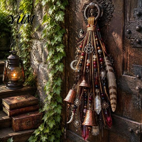 Spiritual Room Aesthetic Decor Witch Door Bell Decoration, Boho Sun Catchers, Retro Wind Chime, Pentagram Star Moon Witchy Gift for Birthday