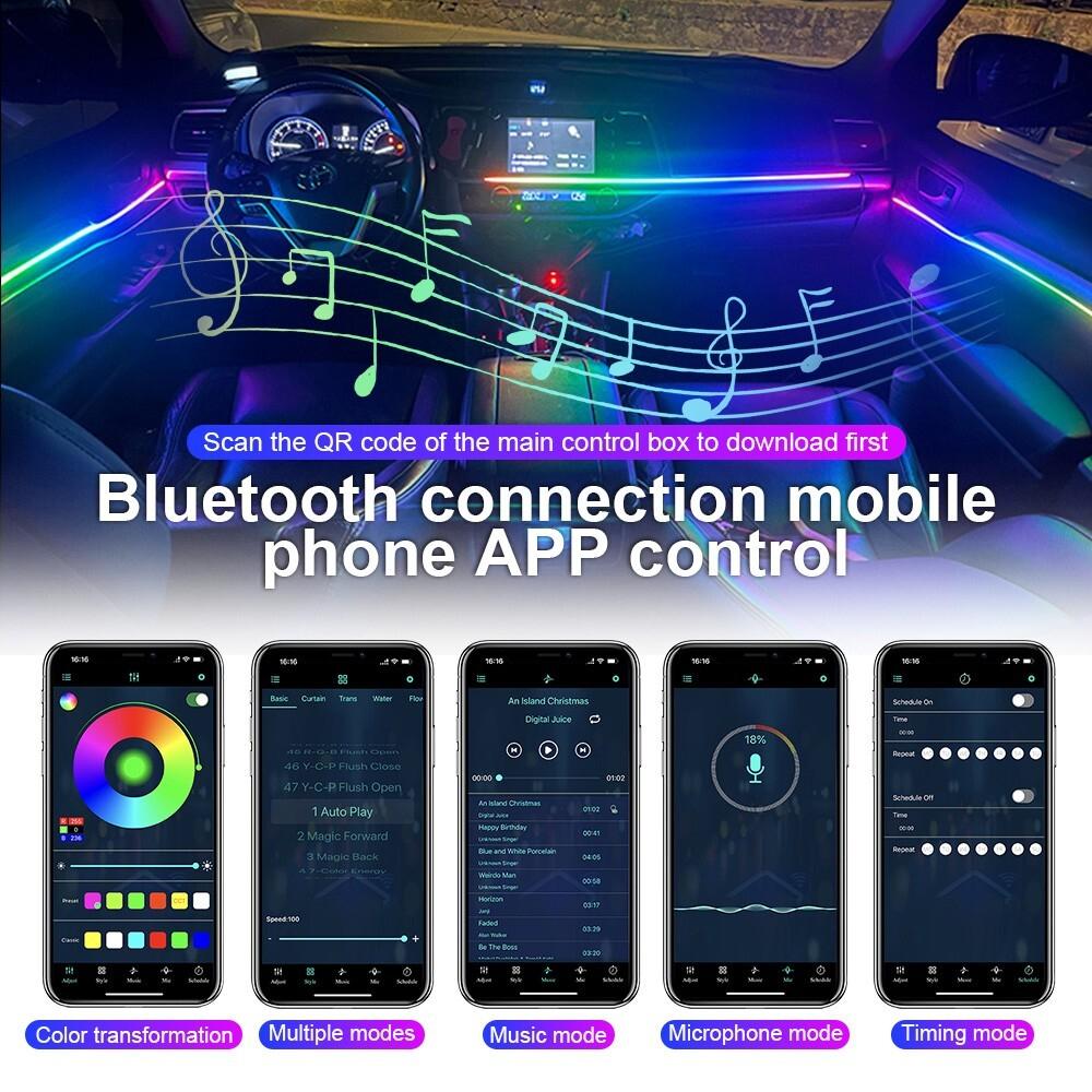 14 In 1 Car Symphony Ambient Light RGB LED Atmosphere Acrylic Strip Remote APP