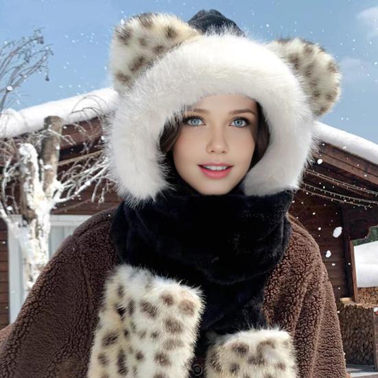 Зимний шарф-шапка 3 в 1, вязаная, ветрозащитная, теплая, эластичная, с тигровым узором, термошапка