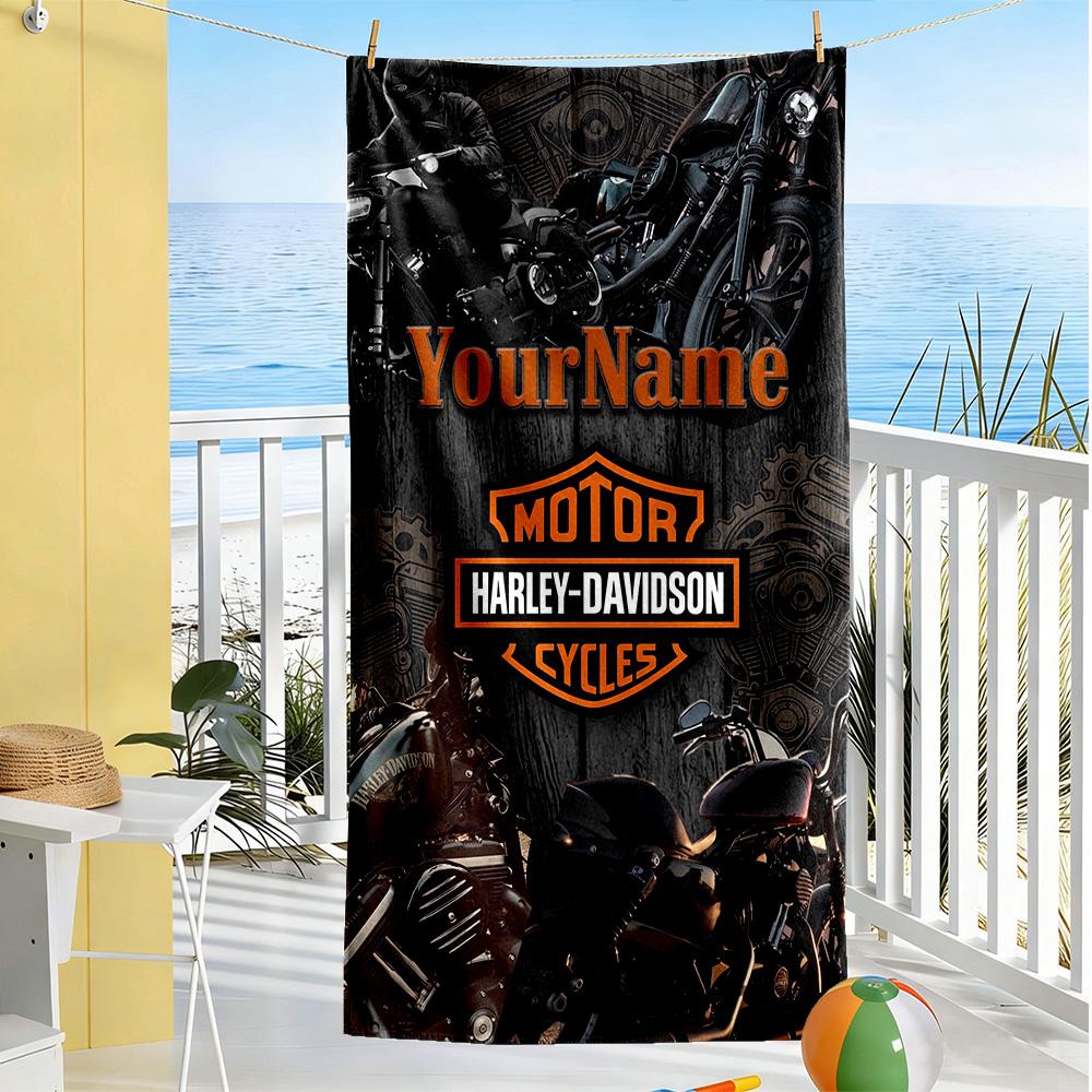 Harley-davidson Motorcycles Customizable Name Beach Towel Soft Durable Quick-Dry Perfect for Traveling Yoga Camping and Swimming