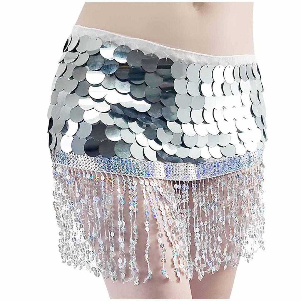 Women's High Waisted Sexy Sequined Half Skirt Waist Accessories Sequined Belly Dance Waist Scarf