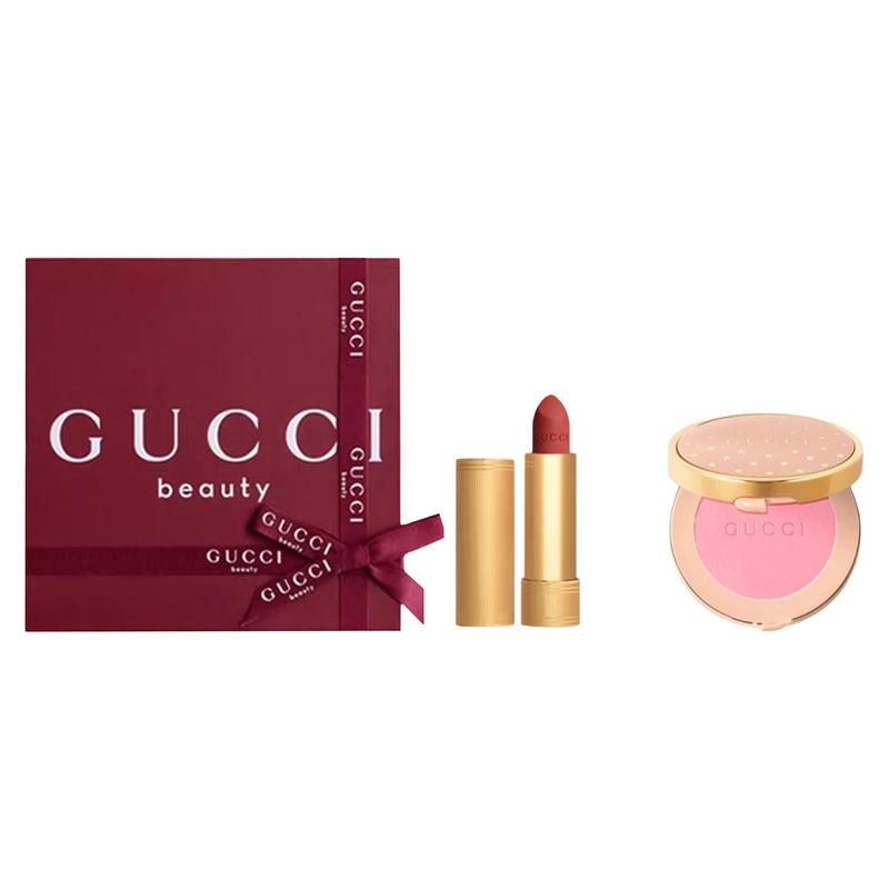 Gucci Помада Velvet Mist Звездные Румяна Набор в Подарочной Коробке Естественная Коррекция Цвета Лица Контур + Помада Velvet Mist №217 + Звездные Румяна №07