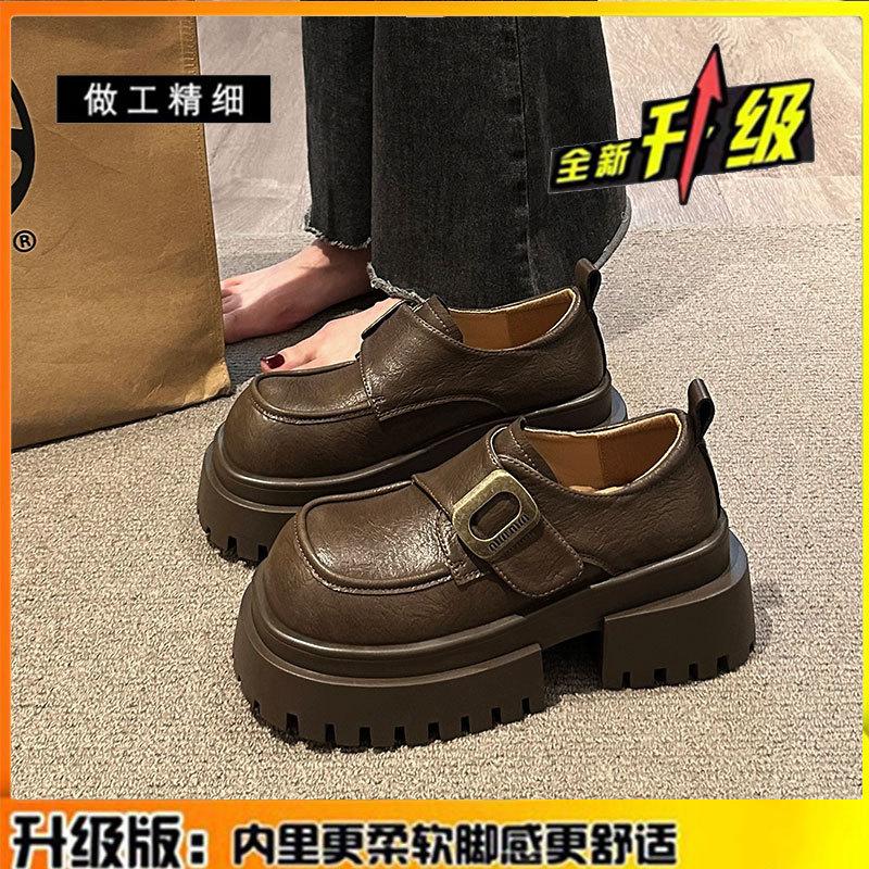 Туфли-лоферы женские на толстой подошве, весна 2025, новые черные кожаные туфли в британском стиле, детские туфли из натуральной кожи