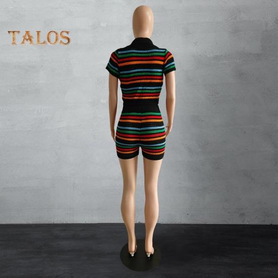 2 шт./компл., женский топ Crio, комплект с шортами, вязаный полосатый комплект с короткими рукавами, однобортный топ с V-образным вырезом, брюки с высокой талией и эластичной резинкой на талии, повседневный комплект