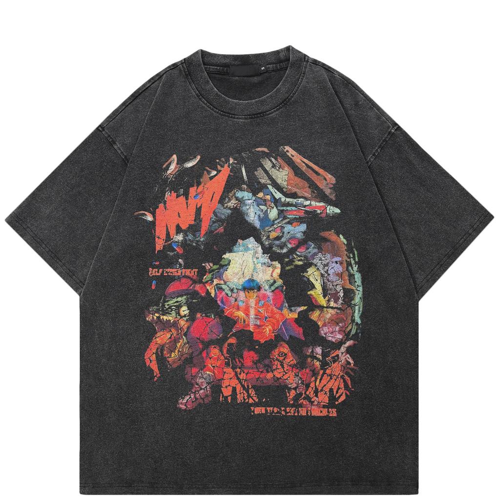 Уличная одежда Японская аниме-графика Черная футболка Хлопок Унисекс Топы Футболки Летняя футболка с короткими рукавами