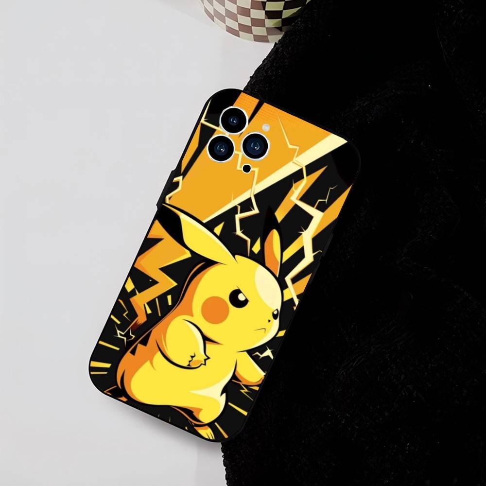 Lovely P-Pikachu Anime Game P-Pokemon Phone Case Cool Black Silicone Soft For IPhone 16 15 14 13 12 11 X XR Plus Pro Max Plus