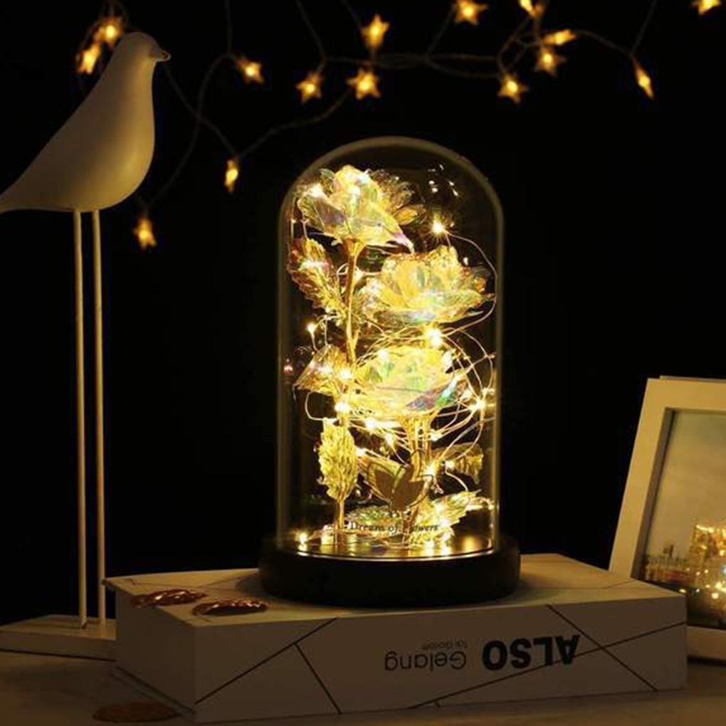 Искусственные цветы светодиодные зачарованные стеклянные колпачки, купольные лампы с розами, настольные украшения, фигурки из фольги, гирлянды, украшения для вечеринок
