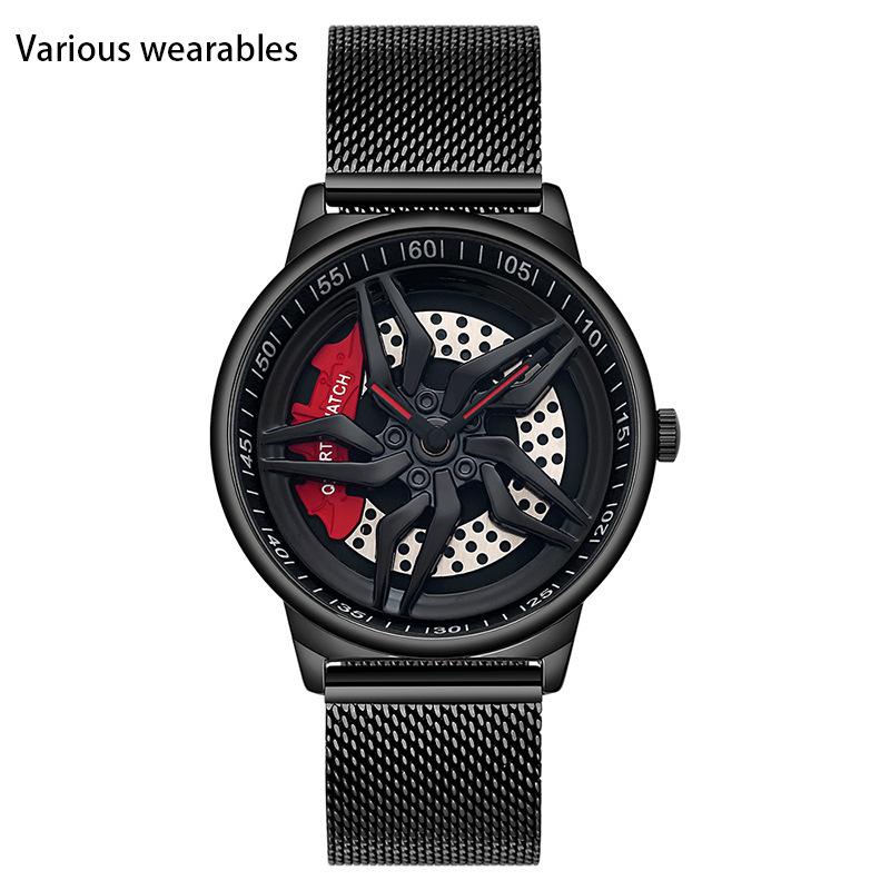 Новые крутые мужские кварцевые часы с трехмерным вращающимся циферблатом и водонепроницаемым сетчатым ремешком