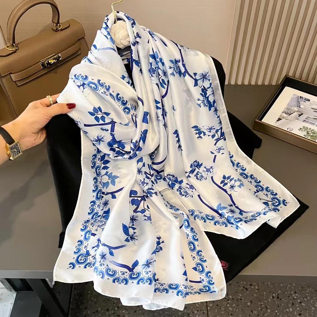 Print Satin Silk Scarf Hijab Women Bandana 90*180CM Headscarves Neckerchief Ladies Muffler Shawl Wrap Foulard Headband