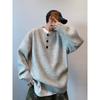 Mens Oversized Lightweight Knit Sweater Casual Henley-Style Crew Neck Pullover Fall 2025