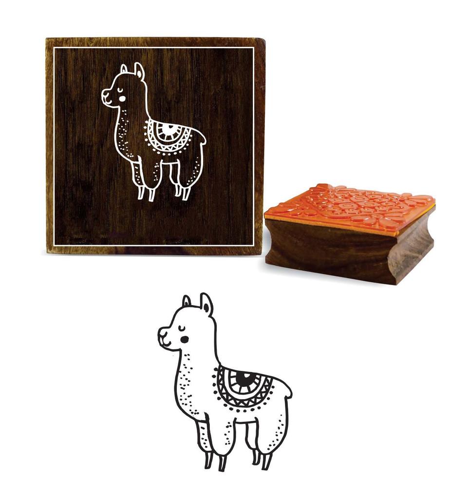 Printtoo Llama Animal Design Square Wooden Rubber Stamp Scrap-booking Block-3 X 3