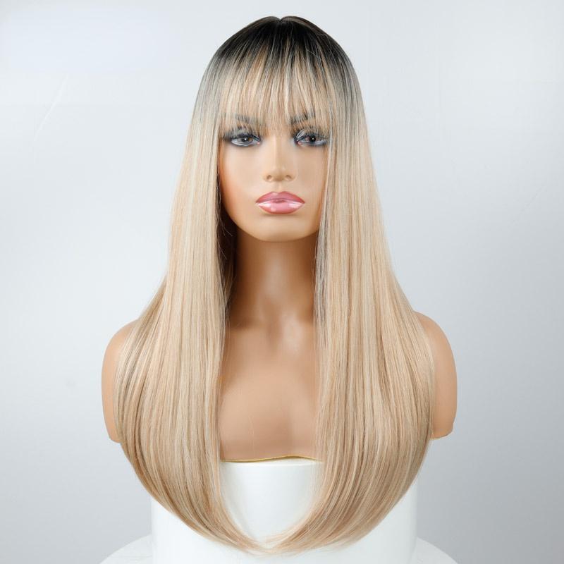 XINRAN 18-дюймовый длинный синтетический парик с челкой, темный корень, цвет омбре, натуральный заголовок, термостойкие парики из волос для женщин