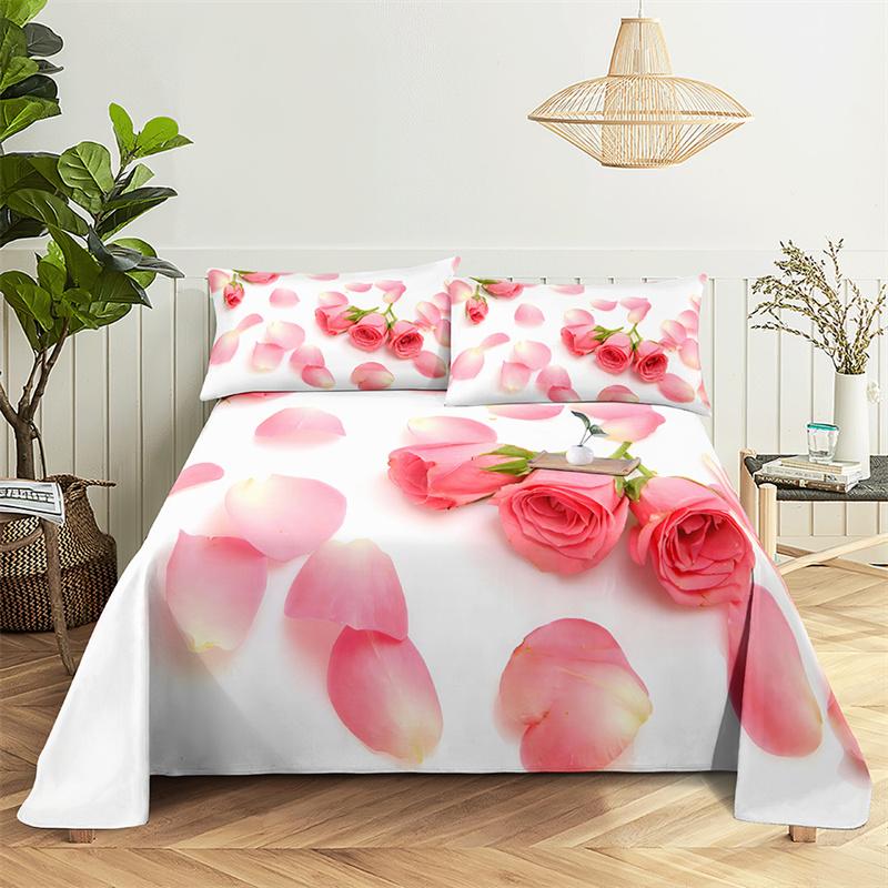 Главная Простыни Розовая роза Односпальная простыня Модный дизайн Цветы Простыни Queen Size Комплект простыней Простыни и наволочки