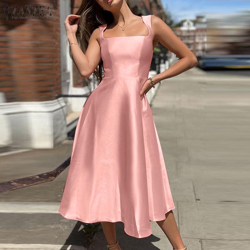 ZANZEA Women Summer Casual Sleeveless French Style Party Dress