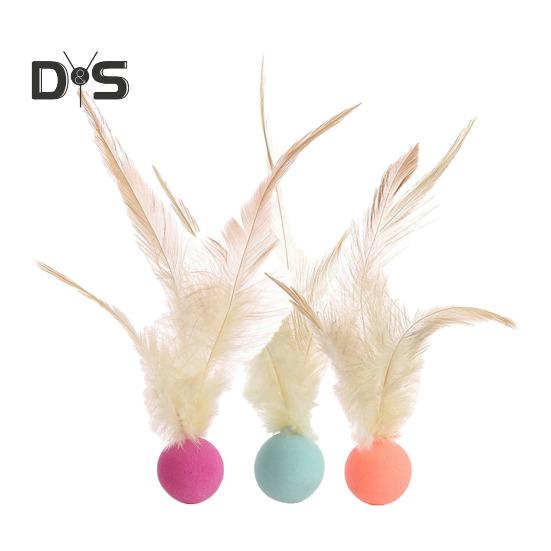 1 Pc/3 Pcs Interactive Feather Ball Toy Mini Bouncy Basketball Soccer Baseball with Feather Pet Training Catcher Toy for Indoor Cats