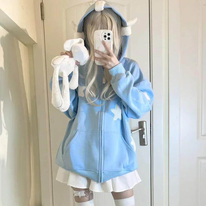 Deeptown Kawaii толстовки женские японские Y2k Star Girl розовый Harajuku готический ангел толстовки на молнии большие размеры Cutecore топы в стиле Лолита