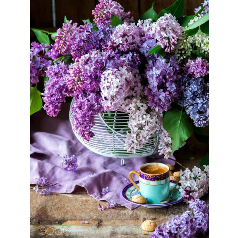 5D DIY Алмазная картина Фиолетовые цветы Сцена Алмазная вышивка Набор для вышивки крестом Полный горный хрусталь Мозаика Домашний декор