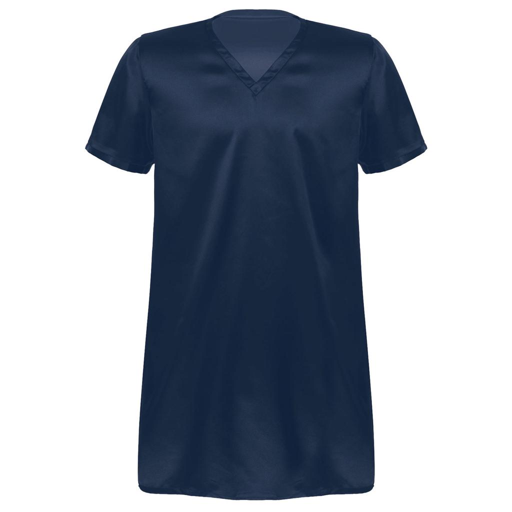 Мужская атласная ночная рубашка с V-образным вырезом и коротким рукавом, одежда для сна, домашняя одежда, ночная рубашка, пижамы