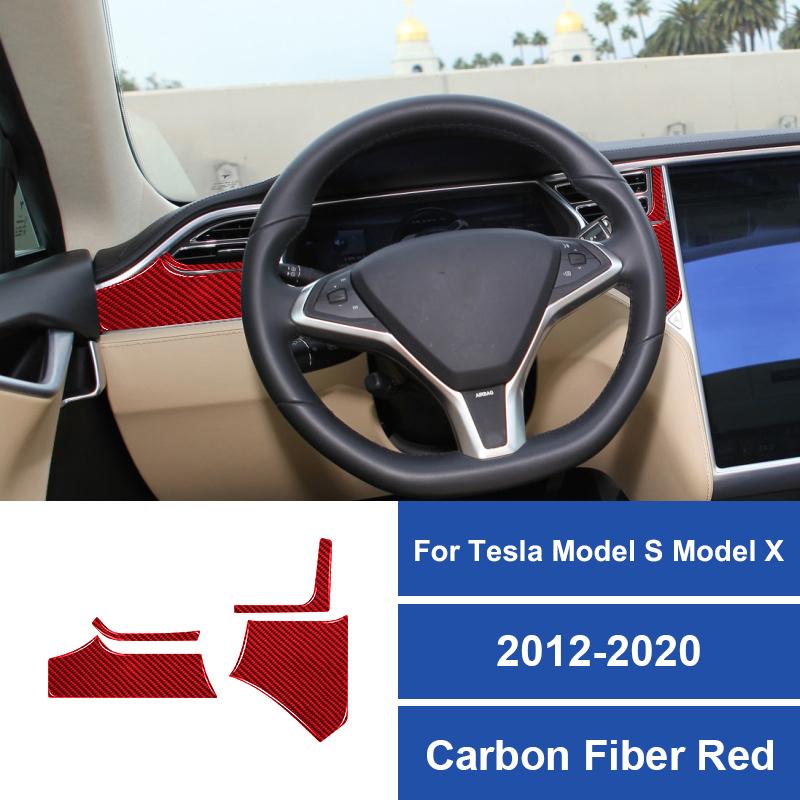 1Set Real Carbon Fiber For Tesla Model S Model X 2012-2020 Car Driver Side Vent Panel Sticker Car Interior Accessories