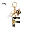 Lightweight Keychain Black Series Pendant, Dried Flower Initial Letter Charm Key Chain with Organizer Pendant Bee Tassel Design, A-Z Holder