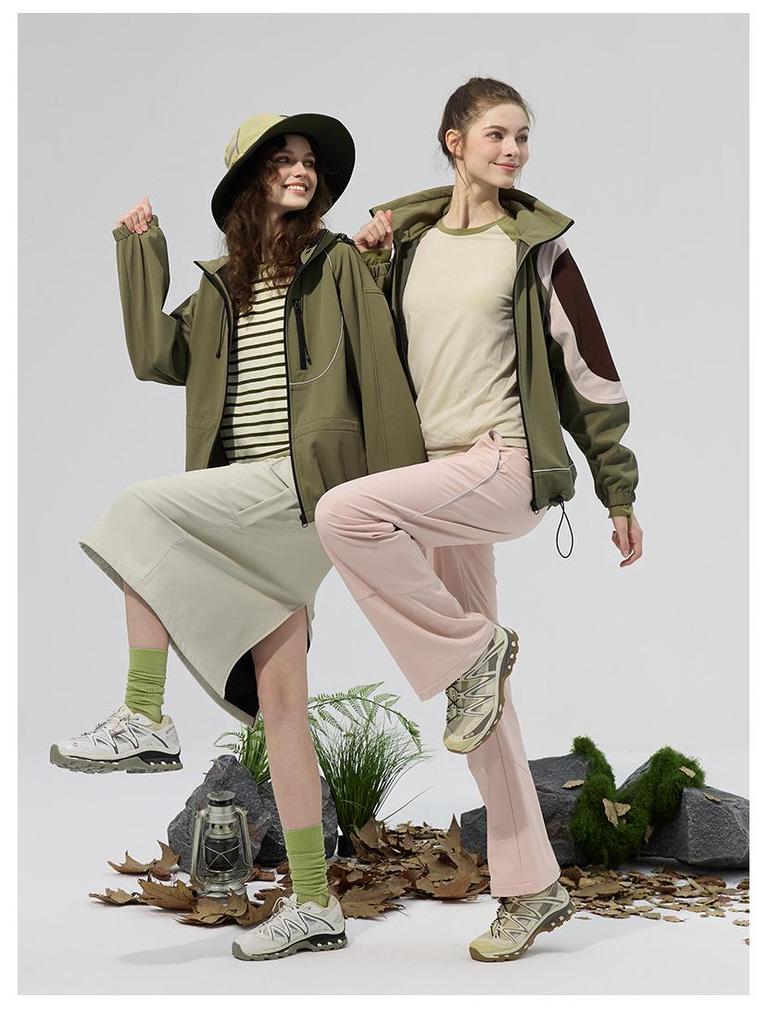 Lotus Leaf Colorblock Softshell Jacket: Water-Repellent, Elastic Hem, Fleece-Lined, Stand Collar