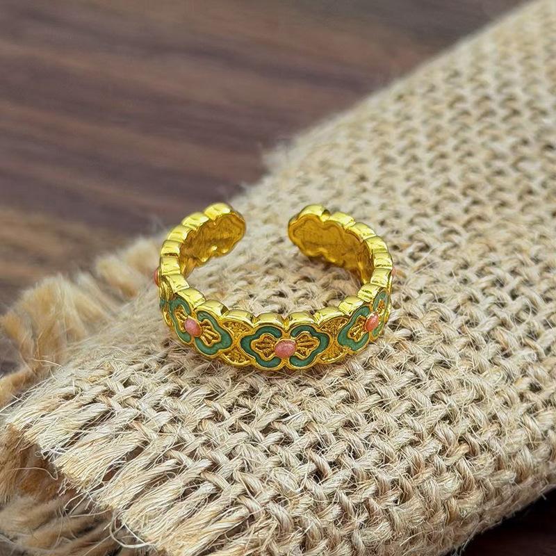 Эмалированное Облако Руйи Филигранная Бабочка Открытое Кольцо Кольцо Национальный Стиль Многослойное Ношение Нишевое Высококлассное Кольцо Женское