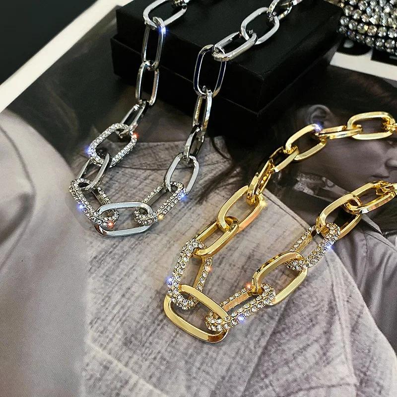 Хип-хоп Панк Блеск Преувеличенный Металлические Цепи-звенья Ожерелья Модная Цепочка для свитера Для Женщин Мужчин Унисекс Геометрические Украшения