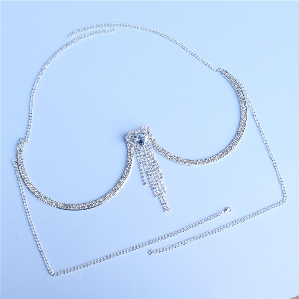 Temperament Trend Body Accessories Hot Selling Fashion Rhinestone Heart-Shaped Tassel Chest Plate Sexy Rhinestones Chains