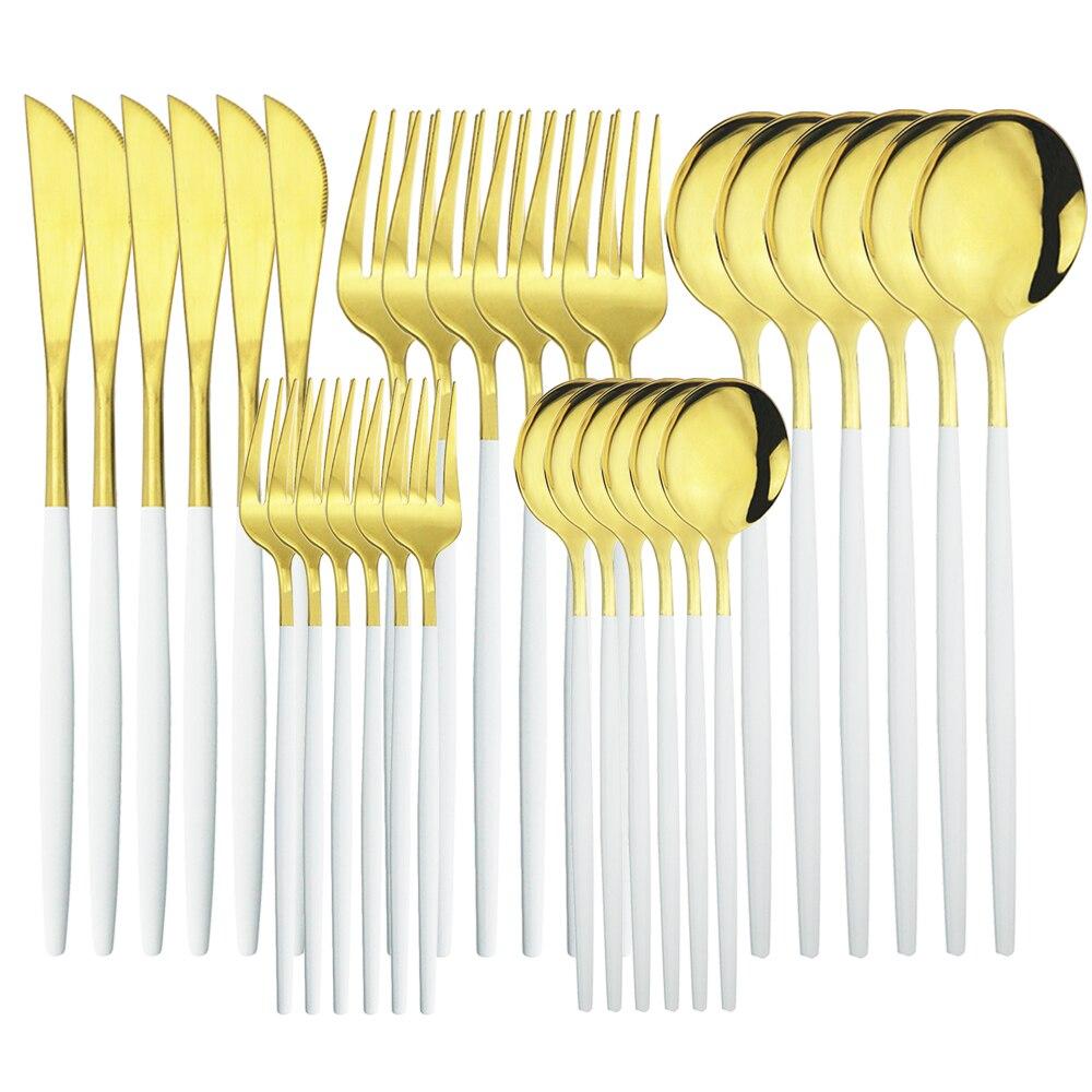 30 шт./6 компл. столовая посуда золотые ножи вилка десерт кофейные чайные ложки ложки набор столового серебра столовые приборы из нержавеющей стали кухонная посуда