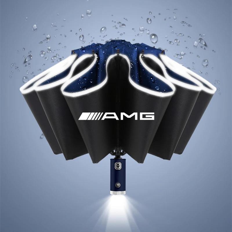 CFC1 2026 Hot 2025 Hot Automatic Reflective Stripe Reverse Led Light 10 Ribs Windproof Umbrellas For Mercedes Benz AMG W212 W204 W211