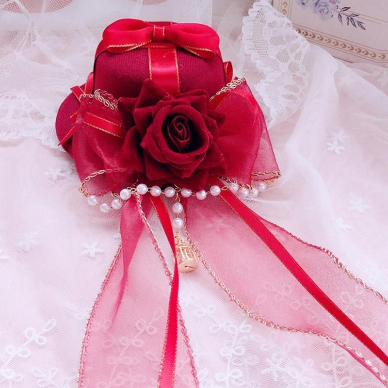 Gothic Lace Flat Top Hat with Veil Ribbon for Women Cosplay Party Costume Day of the Death Headpiece Holiday Accessories