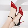 Women Fashion Sweet Pointed Toe Buckles Strap Stiletto Heels Lady Cool Red Party Heel Shoes Heels