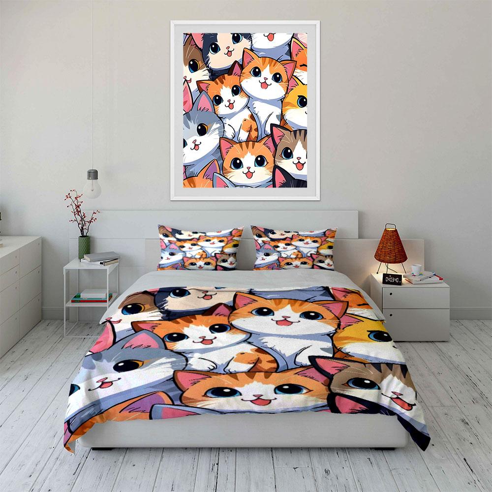 "Cartoon Cute Cat Bedding Set" Bedding Duvet Cover Set Duvet Cover Pillowcases (1 * Duvet Cover 2 * Pillowcases, without duvet insert)