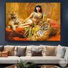 Vintage Sexy Woman Cleopatra Leopard Tiger Golden Luxury Canvas Painting Poster Aesthetic Art Picture Horizontal Room Decor No Frame