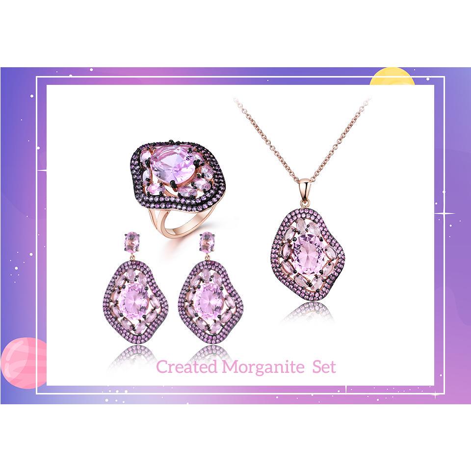 Umcho Oval Nano Pink Moganite Jewelry Sets Gemstone Pendant Necklace Rings Drop Earrings 925 Sterling Silver For Women Best Gift