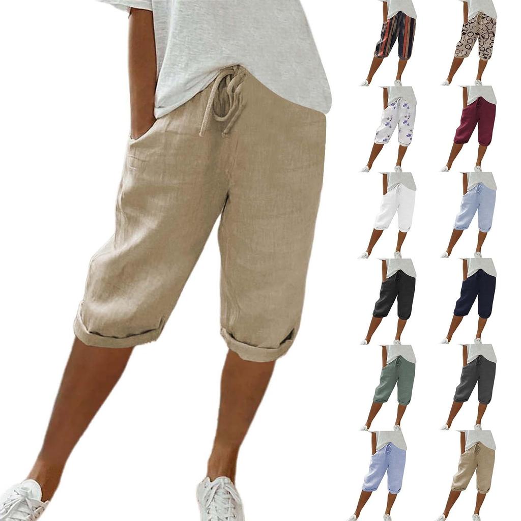 Womens Linen Shorts High Waisted Casual Shorts Drawstring Shorts With Pockets