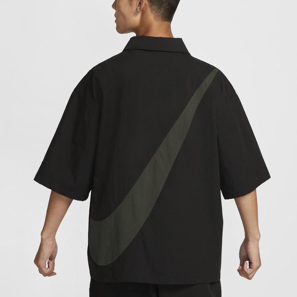 Nike SS24 Solid Color Sports Casual Button Design Brand Logo Oversized Short Sleeve Shirt Men Shirts Black FN3250-010