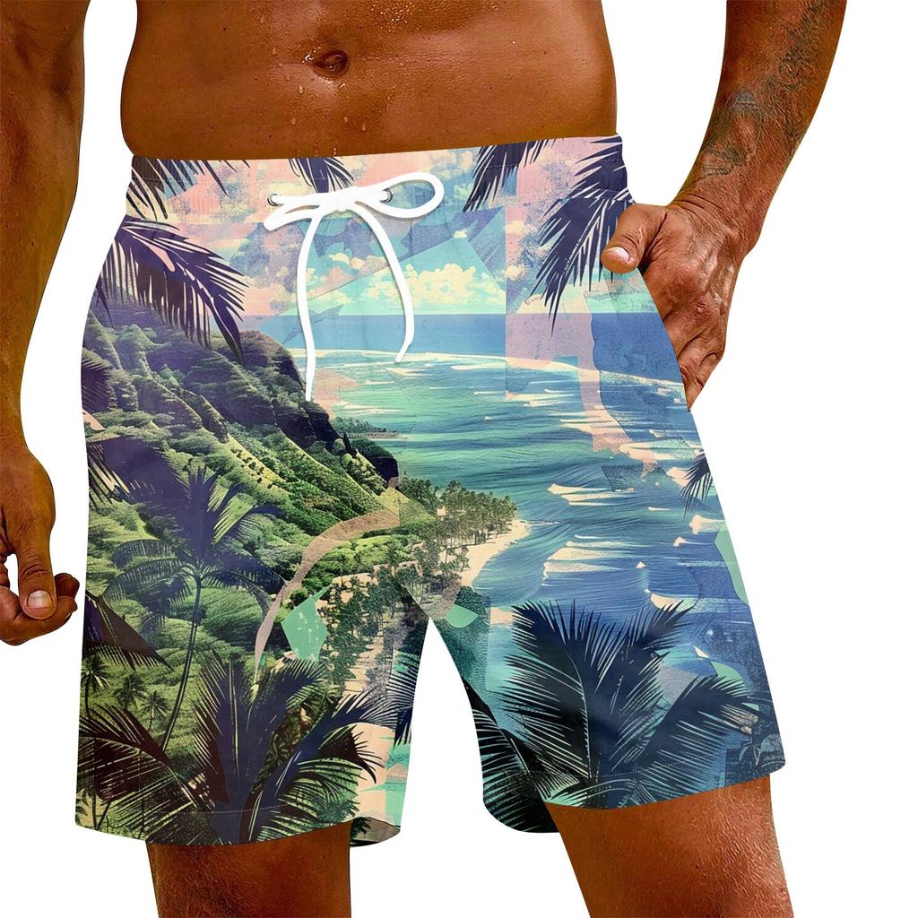 Мужские модные гавайские принты с эластичной талией, повседневные штаны для йоги, пляжные шорты