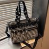 2025 New Large-capacity Plaid Rivet Bag Women's Fashion Personalized Commuter Shoulder Bag Punk Style Tote Bag