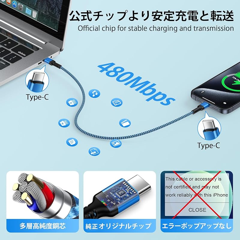 Ocbuo USB Type C Charging Cable PD Compatible 20W Fast Charging Iphone16 Type C Cable Short 30cm+long 1.8m C-USB C Cable Heavy Duty Nylon Android