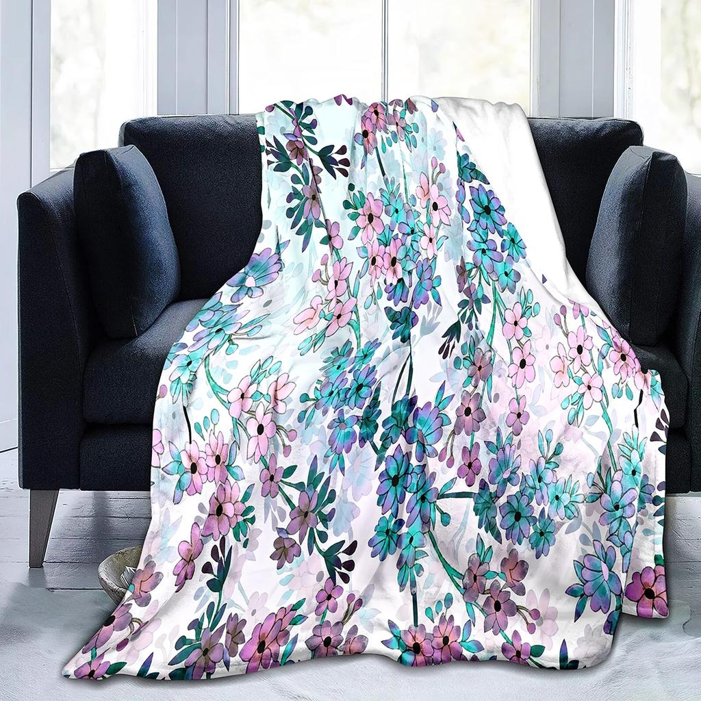 Garden Flower Fleece Flannel Throw Blanket Spring Botanical Floral Nap Blanket for Home Office Couch Bed Sofa Chair Travel Decor
