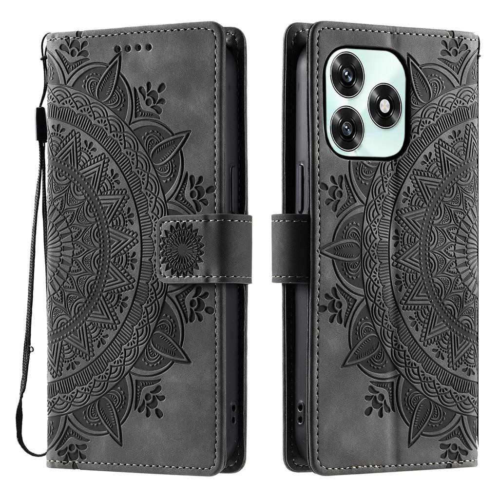 Phone Case For Honor Play10A 4G / X5c Plus 4G / X5c 4G Imprinted Totem Skin Feel Wallet Leather Phone Cover with Hand Strap