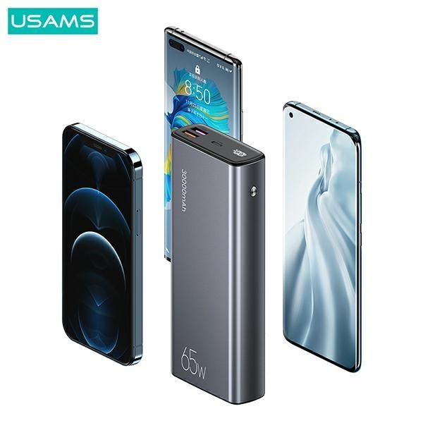 Внешний аккумулятор USAMS PB59 30000 мАч 65 Вт 2xQC3.0+PD Быстрая зарядка Черный + кабель USB-C к USB-C