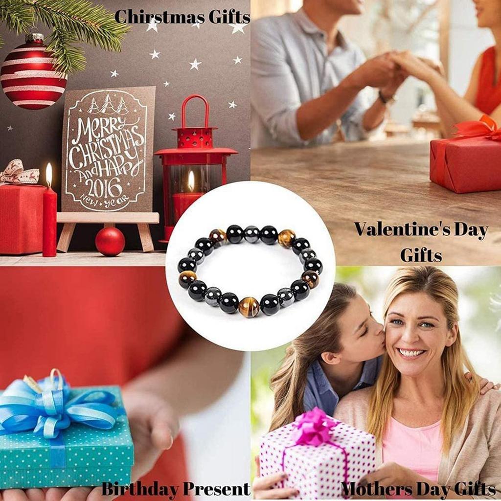 Браслет Тигровый глаз тройной Браслет Тройная защита Гематит Обсидиан и Тигровый глаз Браслеты тройной защиты