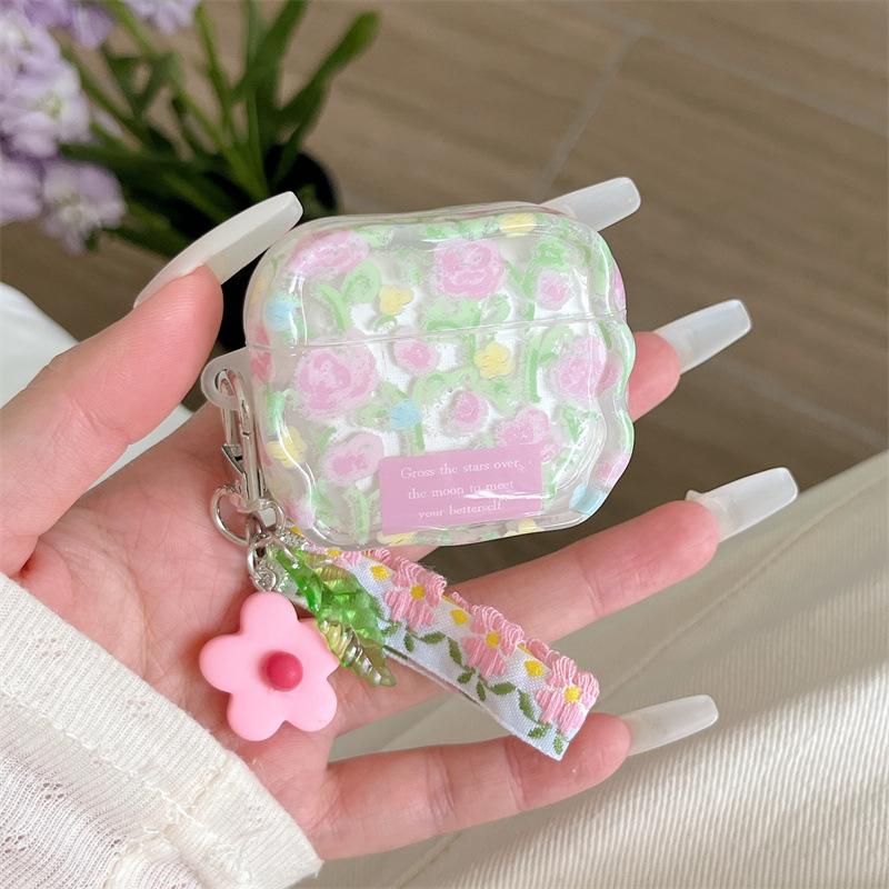 Early spring color hand-painted flowers English label for AirPods 1 /pro1 earphone protective case two or three generations
