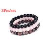 3Pcs/set Natural Stone 8mm Black Onyx Rhodonite Rose Quartzs Beaded Wrist Stackable Bracelets